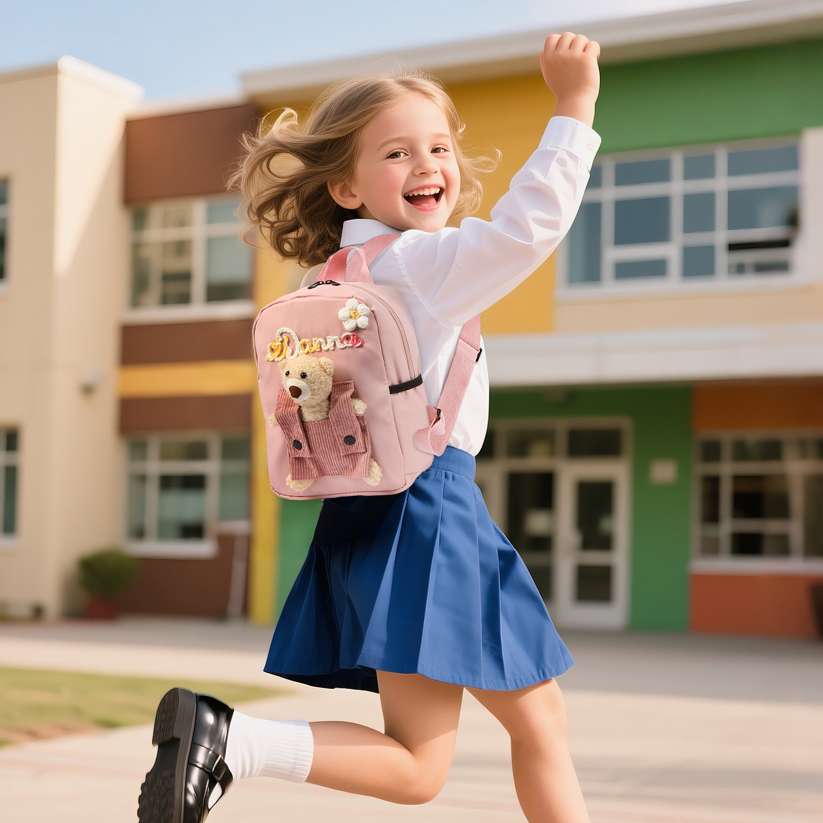 Schoolbag for Back to School Season – Custom Name Kids Backpack with Cute Bear & Wool Accents, Ideal Gift for Children