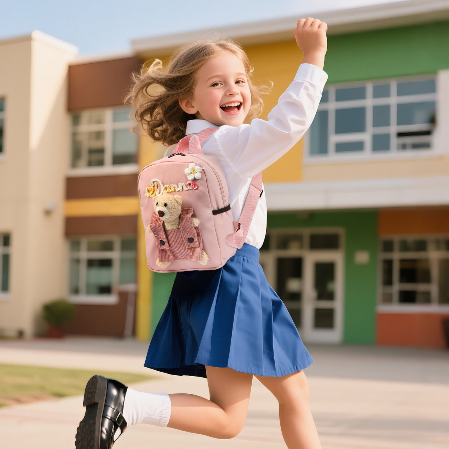 Schoolbag for Back to School Season – Custom Name Kids Backpack with Cute Bear & Wool Accents, Ideal Gift for Children