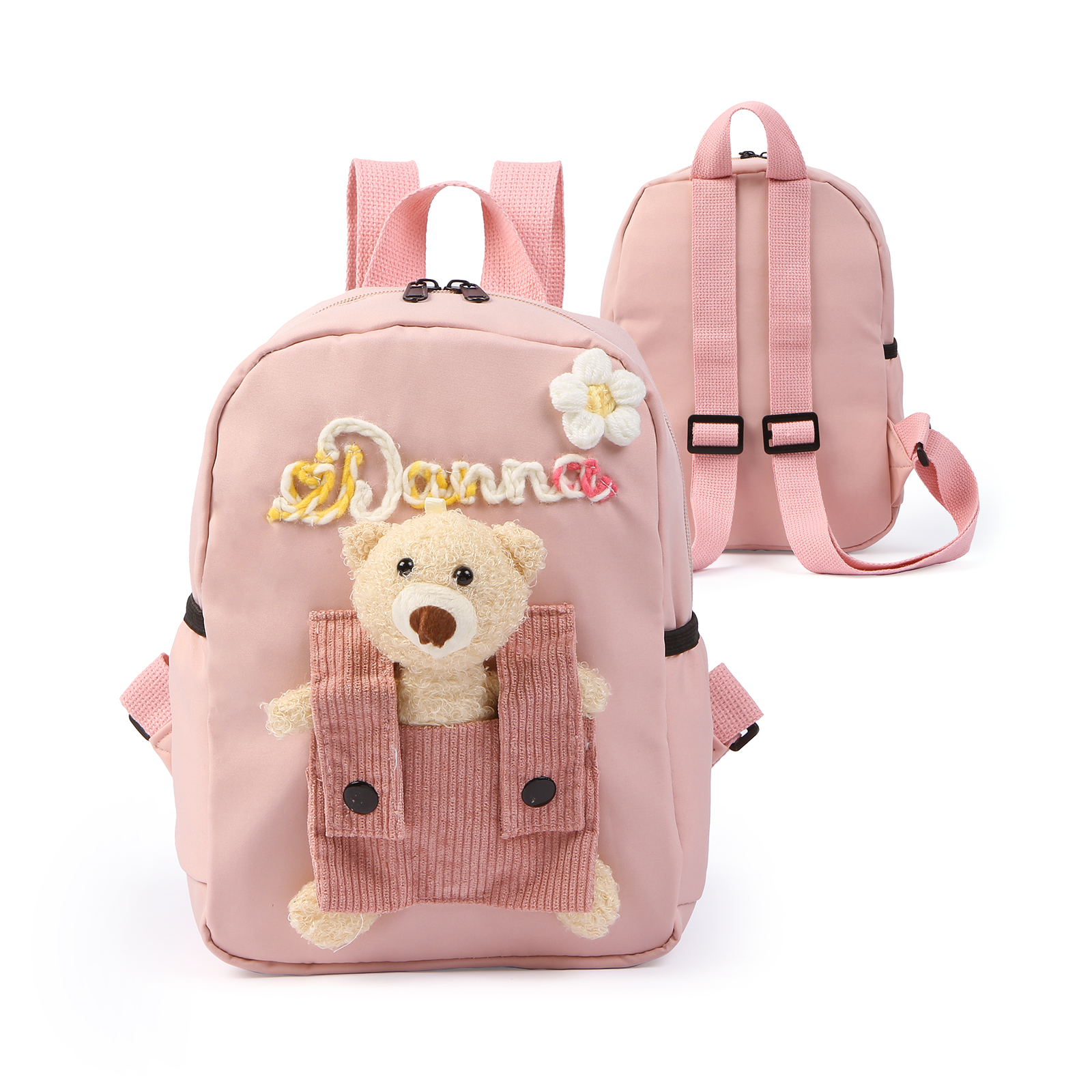 Schoolbag for Back to School Season – Custom Name Kids Backpack with Cute Bear & Wool Accents, Ideal Gift for Children