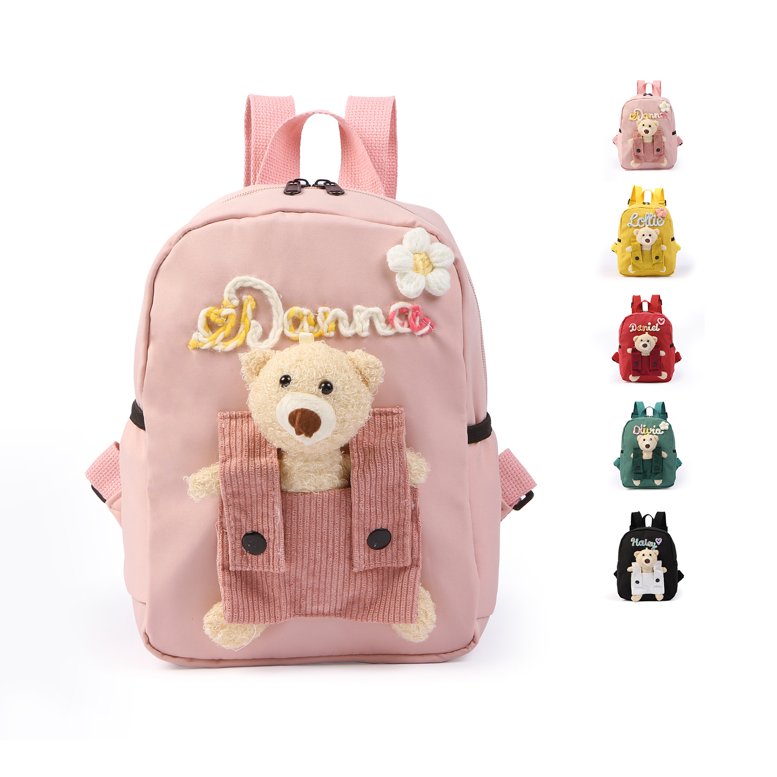 Schoolbag for Back to School Season – Custom Name Kids Backpack with Cute Bear & Wool Accents, Ideal Gift for Children