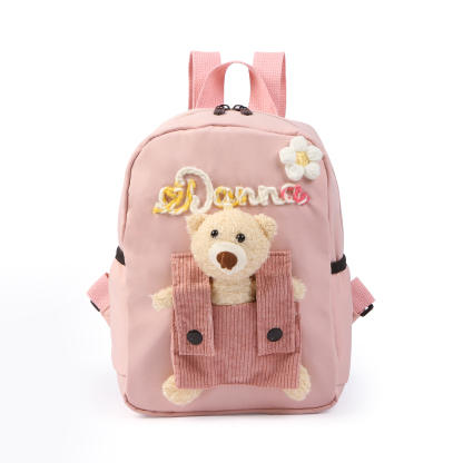 Schoolbag for Back to School Season – Custom Name Kids Backpack with Cute Bear & Wool Accents, Ideal Gift for Children