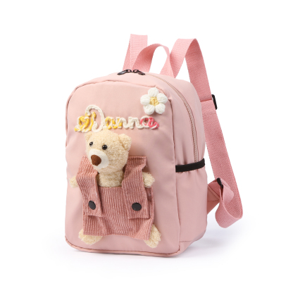Schoolbag for Back to School Season – Custom Name Kids Backpack with Cute Bear & Wool Accents, Ideal Gift for Children