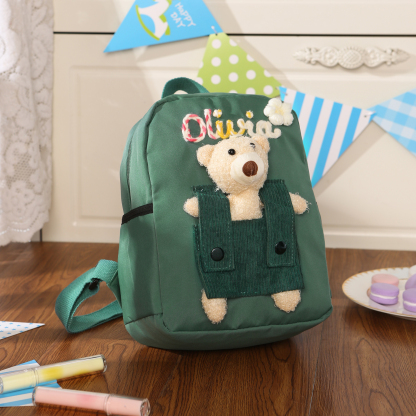 Schoolbag for Back to School Season – Custom Name Kids Backpack with Cute Bear & Wool Accents, Ideal Gift for Children