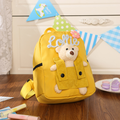 Schoolbag for Back to School Season – Custom Name Kids Backpack with Cute Bear & Wool Accents, Ideal Gift for Children