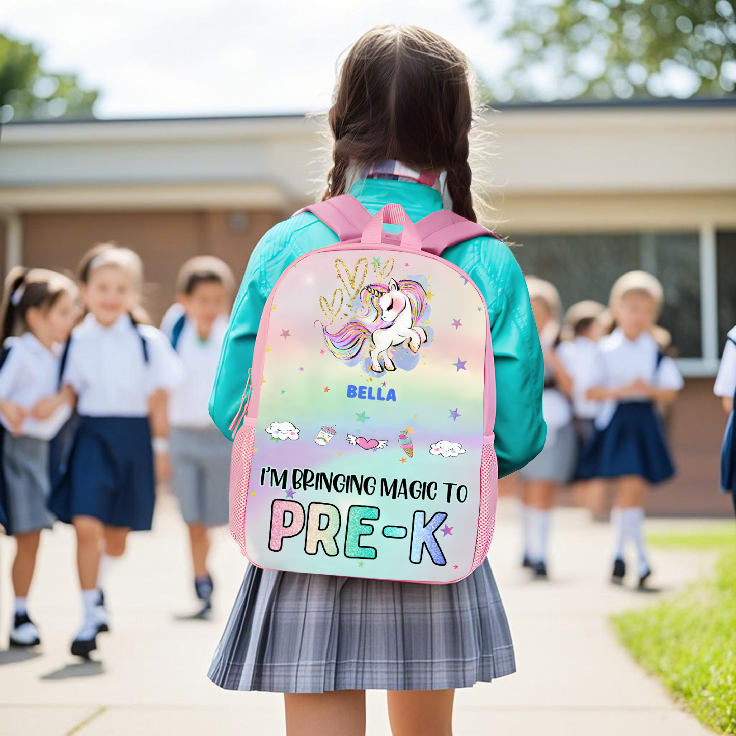 Personalized Kid's School Bag – Rainbow Unicorn Backpack, Motivational Pre-K Design
