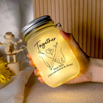 Custom Couple Frosted Mason Jar Night Light