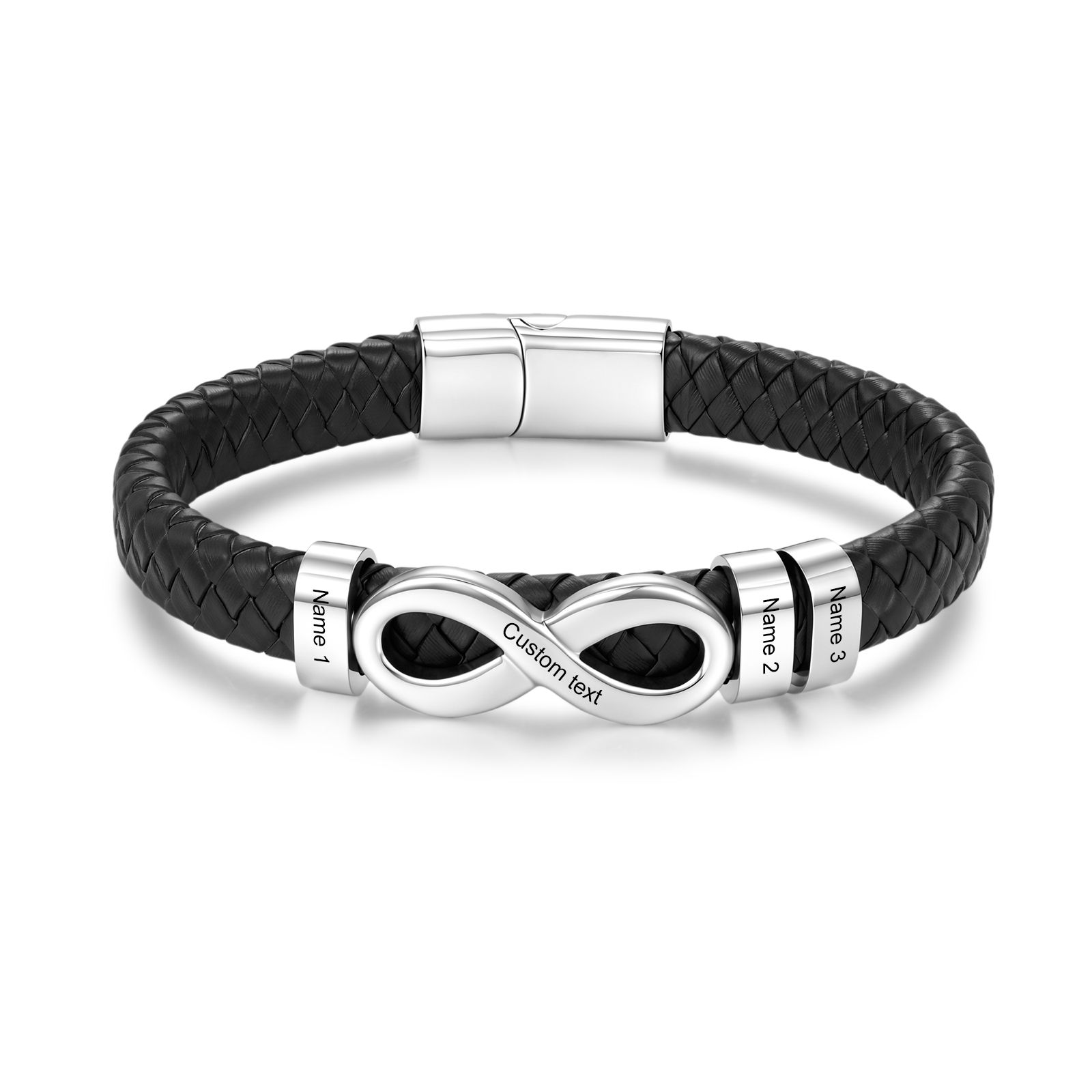 Personalized Infinity Men Bracelet Custom with 2–6 Names Braided Leather Bracelet