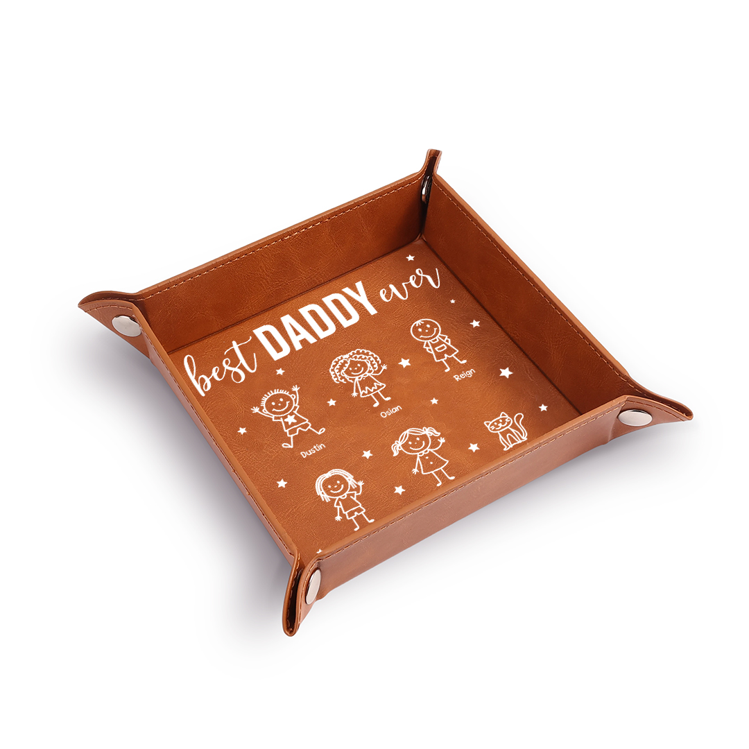 Personalized Leather Valet Tray Customized With 1 To 10 Children’s Names For The World’s Best Dad/Grandpa