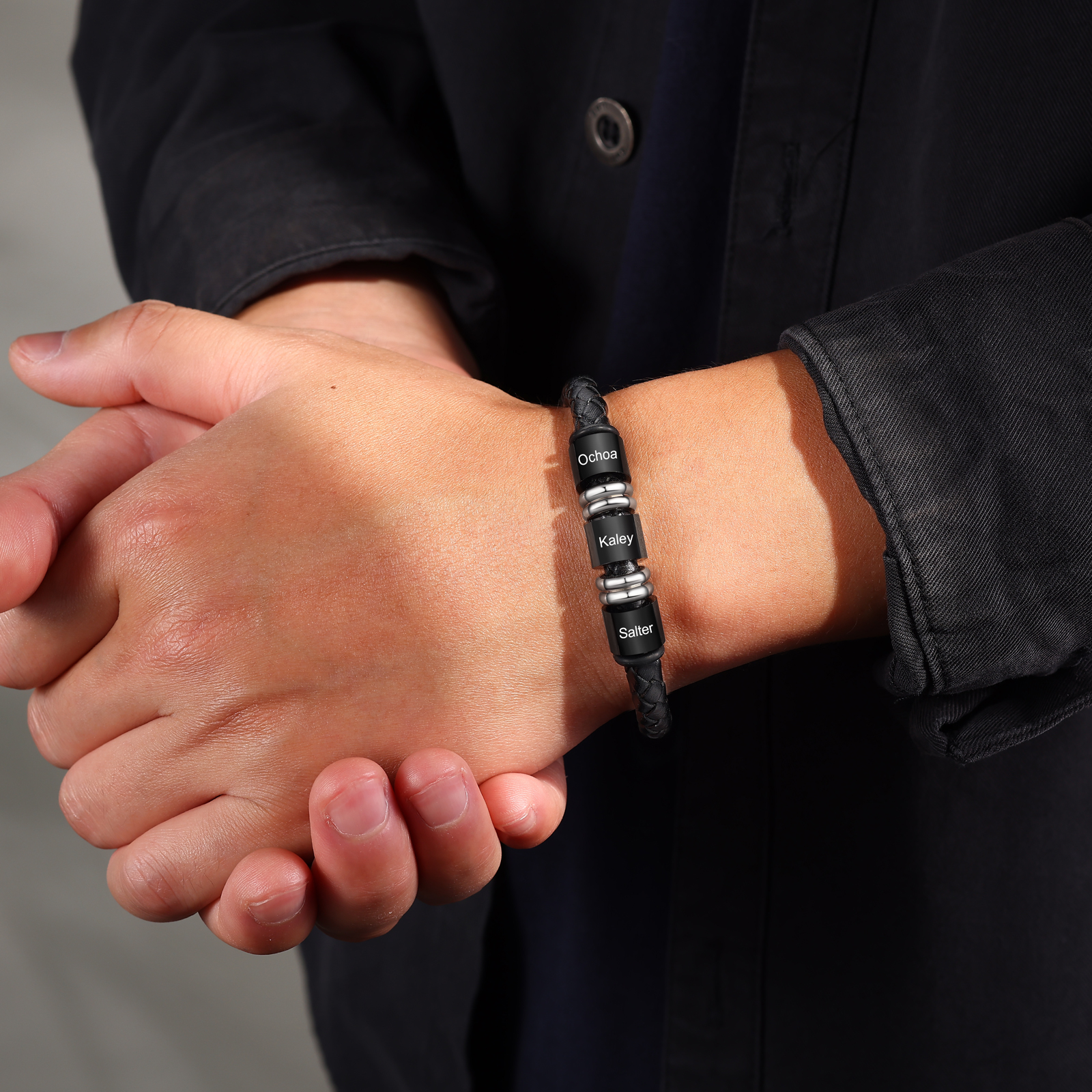 Personalized Name Braided Leather Bracelet  Gift for Men | Jessemade