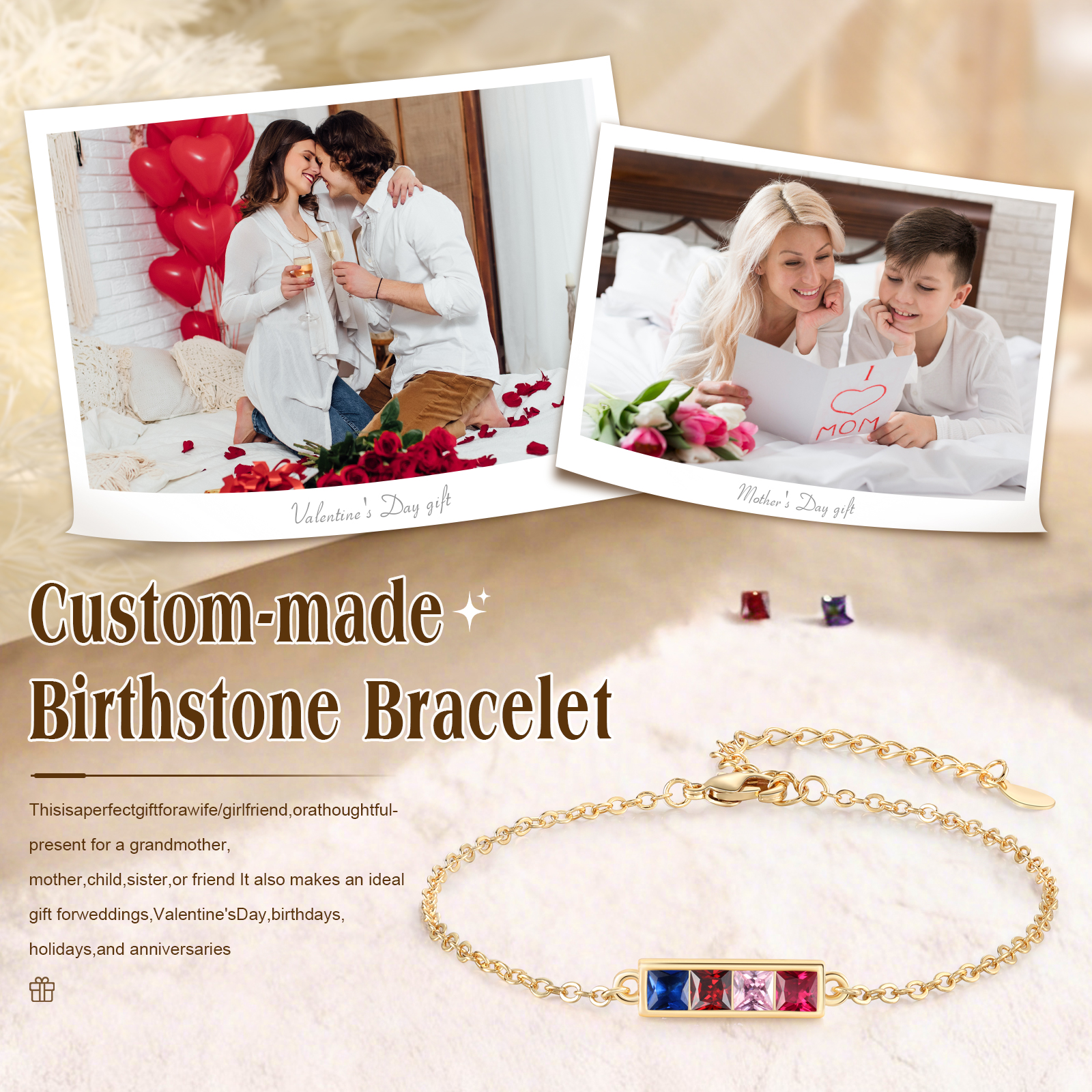 S925 Sterling Silver Family Birthstone Bracelet Customizable with 1–6 Stones Minimalist Gold Bracelet