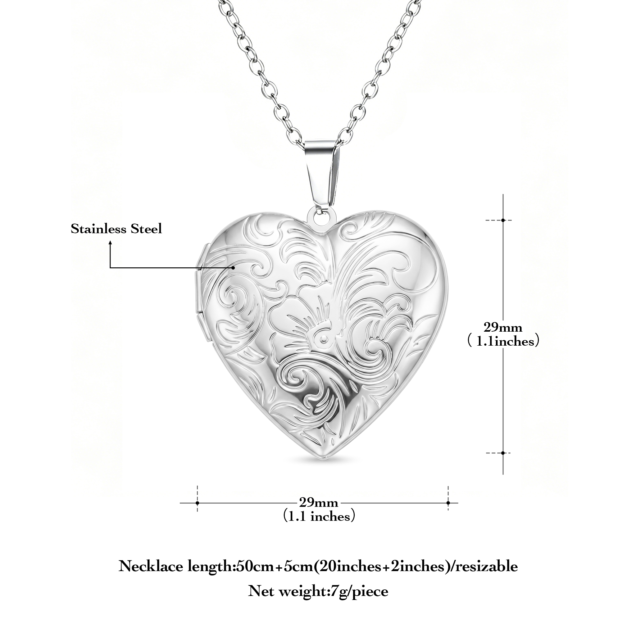 Personalized Heart Locket Necklace Custom with 2 Photos and NFC for Women