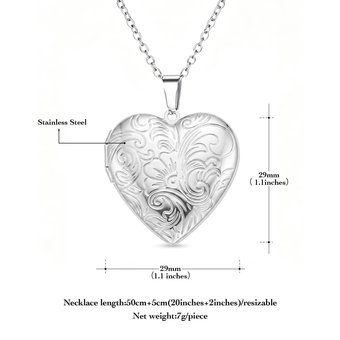 Personalized Heart Locket Necklace Custom with 2 Photos and NFC for Women