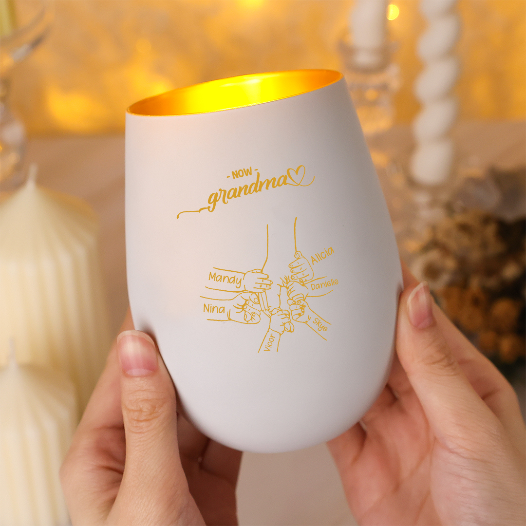 Personalized Glass Candle Holder Holding Hand with 2–14 Children's Names First Mom Now Grandma
