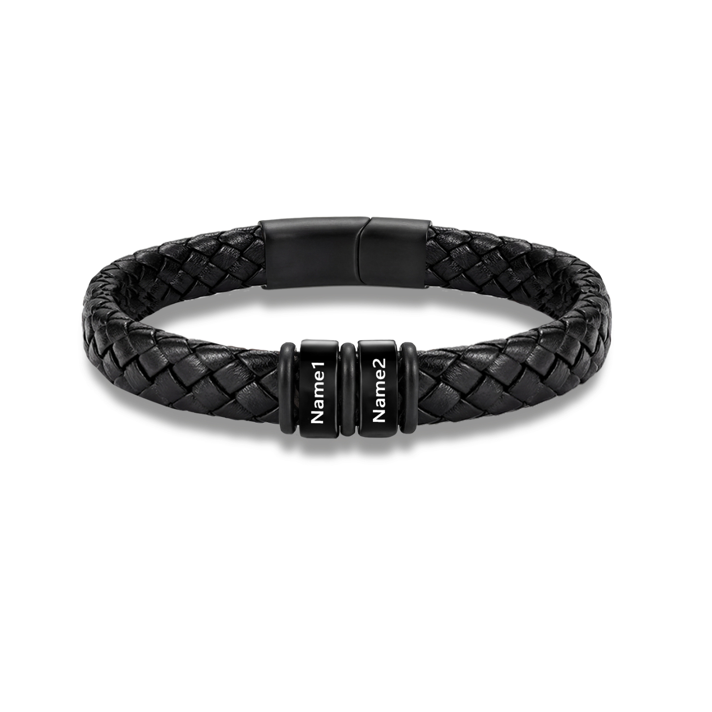 Personalized Braided Leather Bracelet Custom 2-6 Names Men Bead Bracelet Fathers Day Anniversary Gift for Dad Son Husband Grandpa | Jessemade