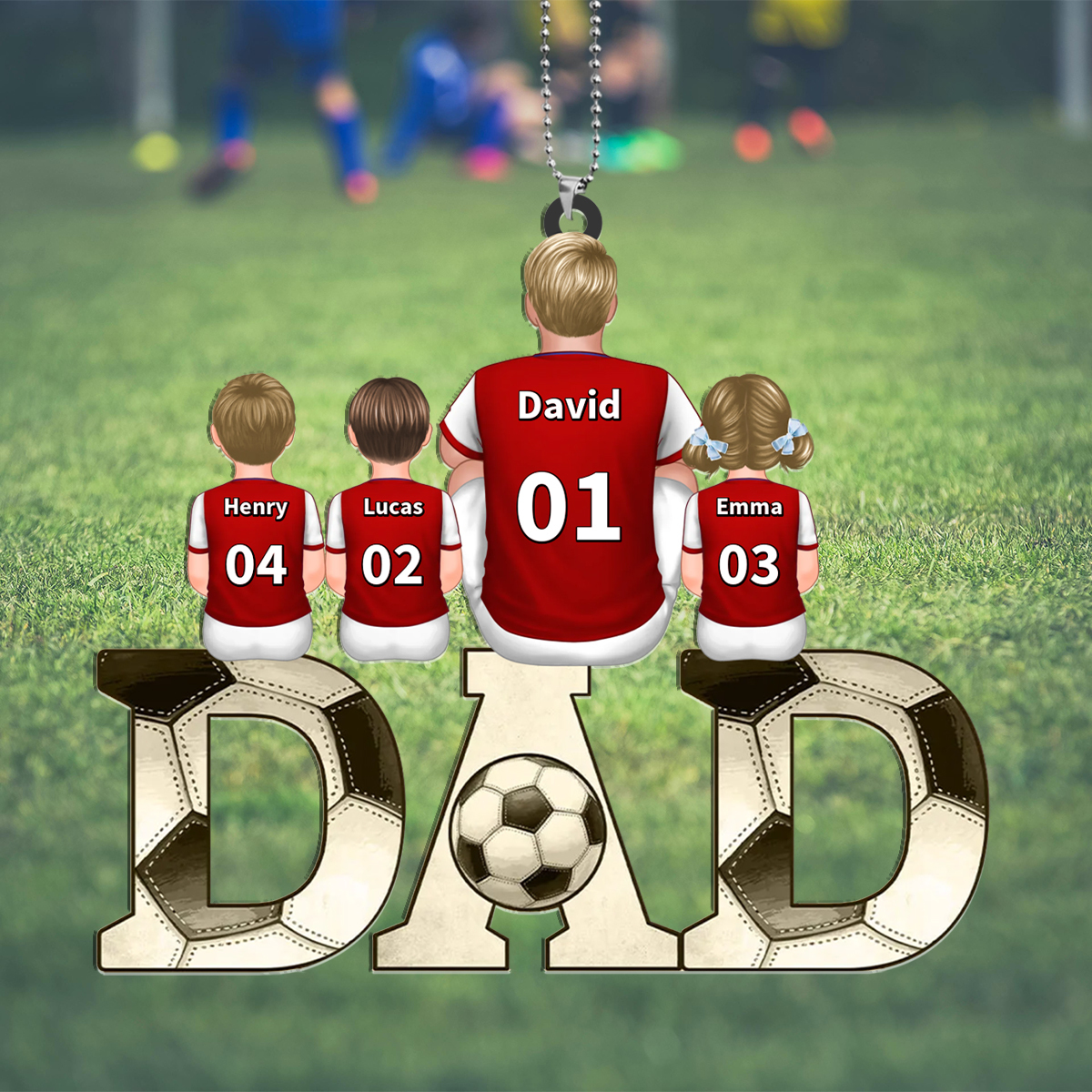 Personalized Soccer Dad Keychain 1–4 kids’ Names and Numbers Hanging Ornament for Dad | Jessemade
