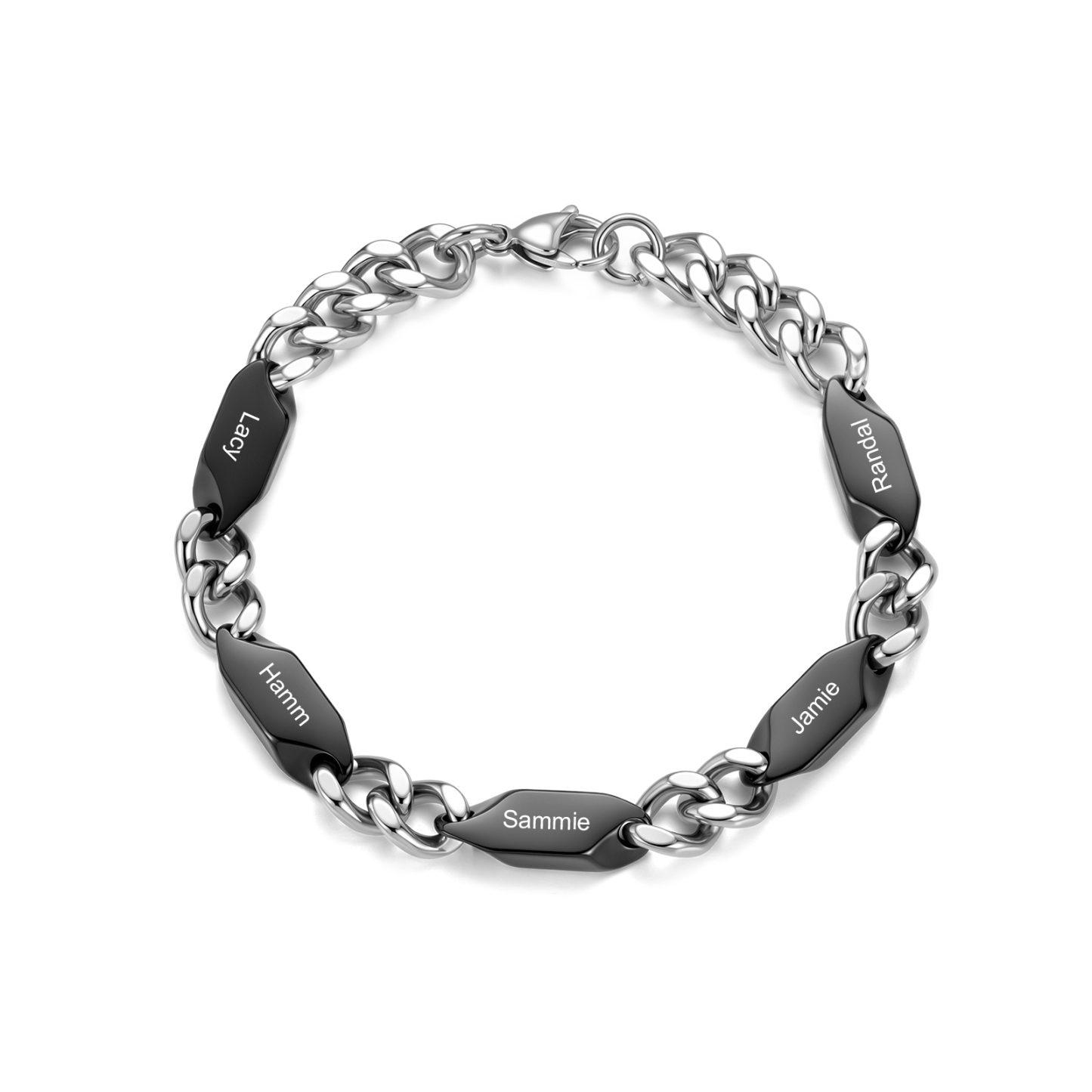 Personalized Stainless Steel Curb Chain Bracelet Custom With 1-5 Engraved Names Gift For Dad Husband Family