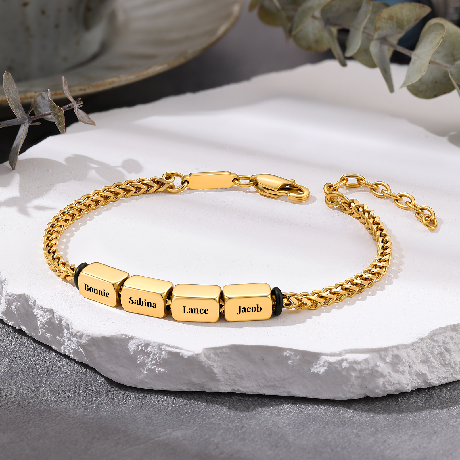 Personalized Men’s Bracelet With 2-5 Names Gold Cuban Link Bracelet Gift For Men