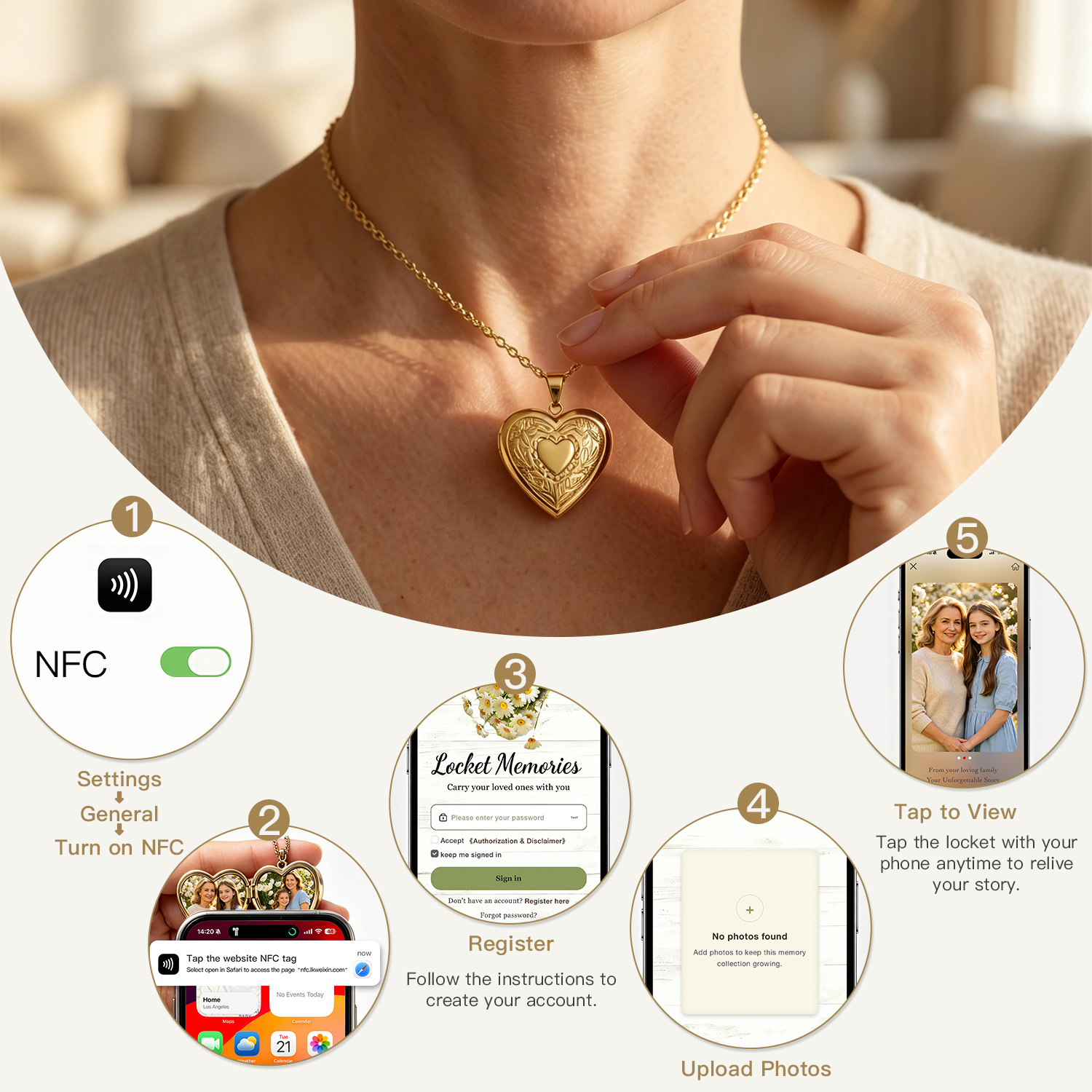 Personalized Heart Locket Necklace NFC Engraved Name