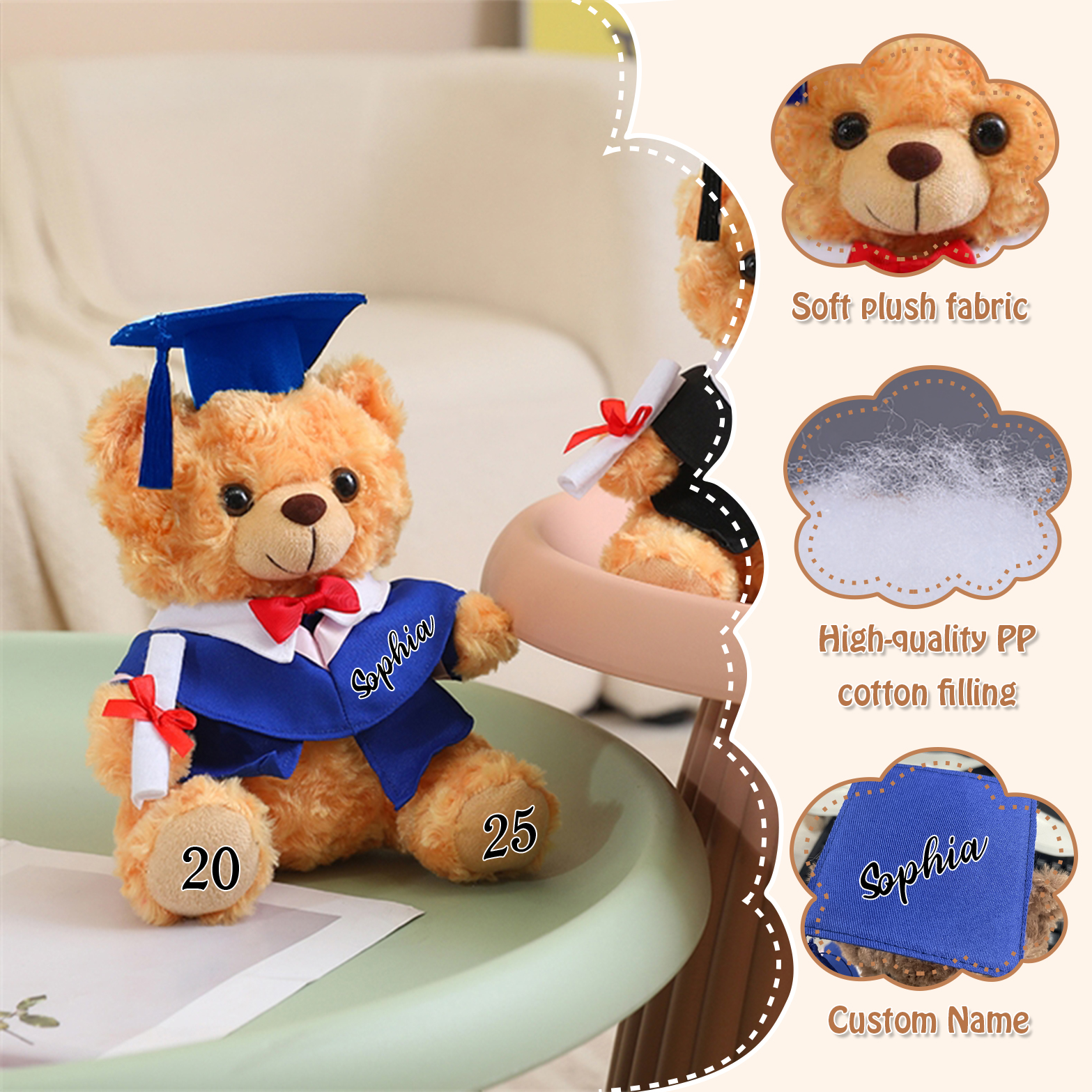 Graduation Teddy Bear Gift Style 2– Personalized Soft Plush Doll for 2024 or 2025 Graduates
