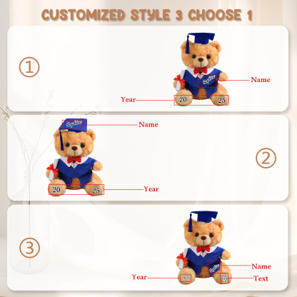 Graduation Teddy Bear Gift Style 2– Personalized Soft Plush Doll for 2024 or 2025 Graduates