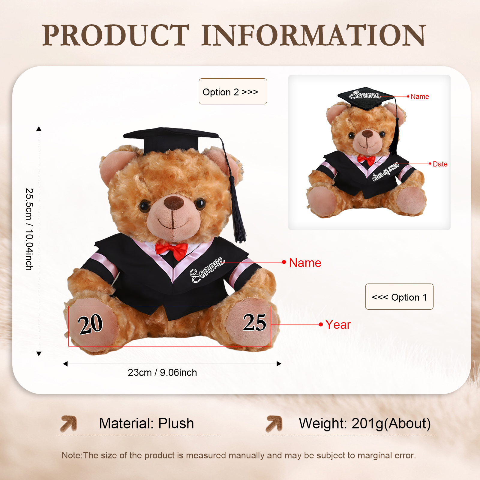 Graduation Teddy Bear Gift – Personalized Soft Plush Doll for 2024 or 2025 Graduates