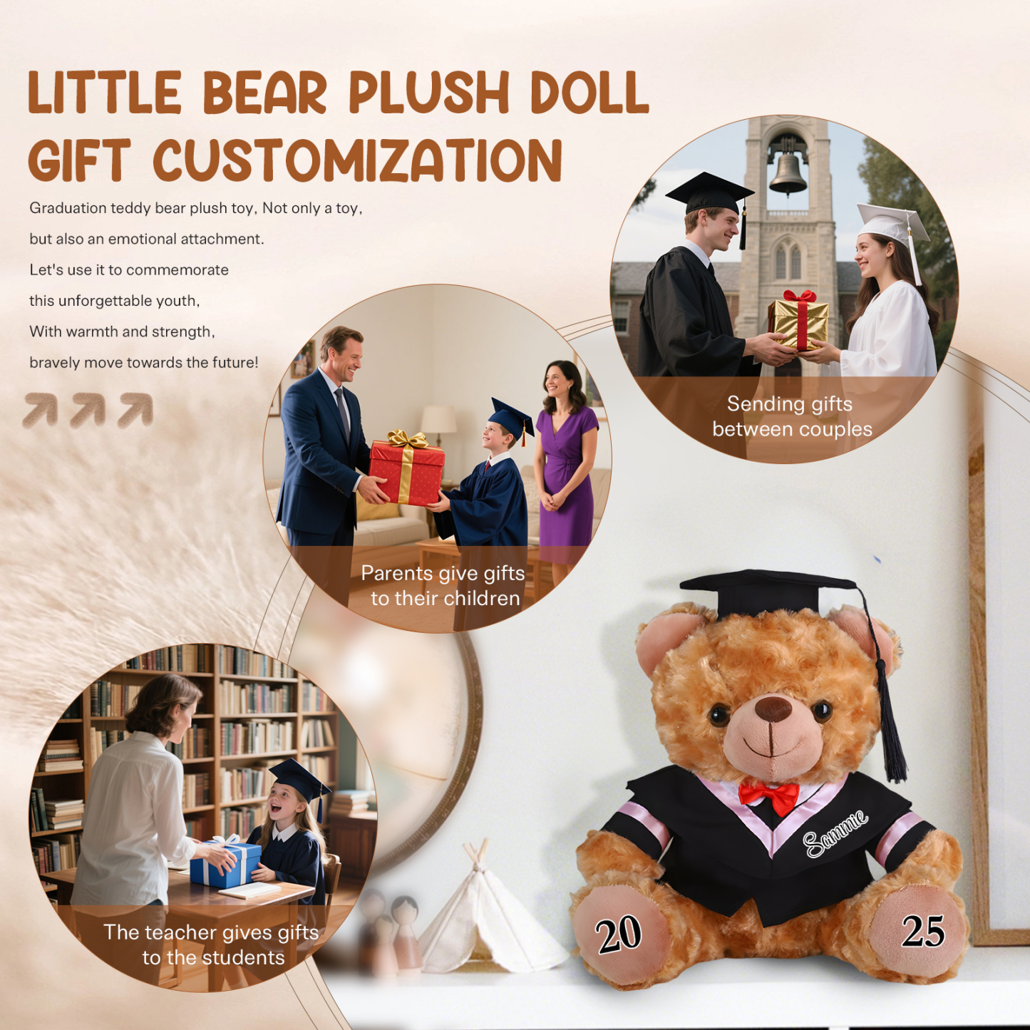 Graduation Teddy Bear Gift – Personalized Soft Plush Doll for 2024 or 2025 Graduates
