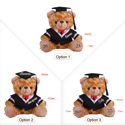 Personalized 2026 Graduation Gifts for Her/Him - Plush Graduation Teddy Bear With Cap & Custom School Badge & Degree Title 