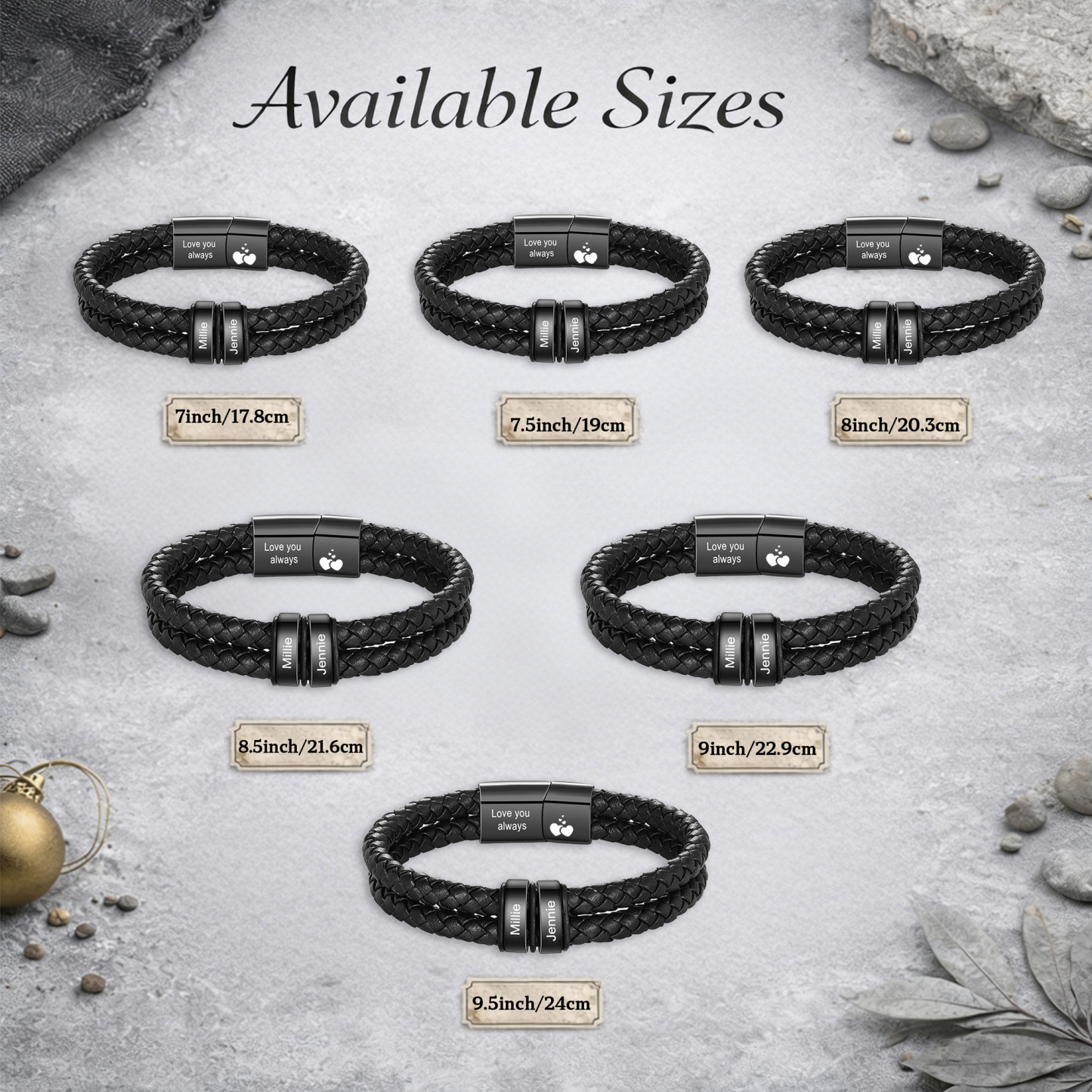 Personalized Black Braided Leather Bracelet Custom With 2-6 Names For Men
