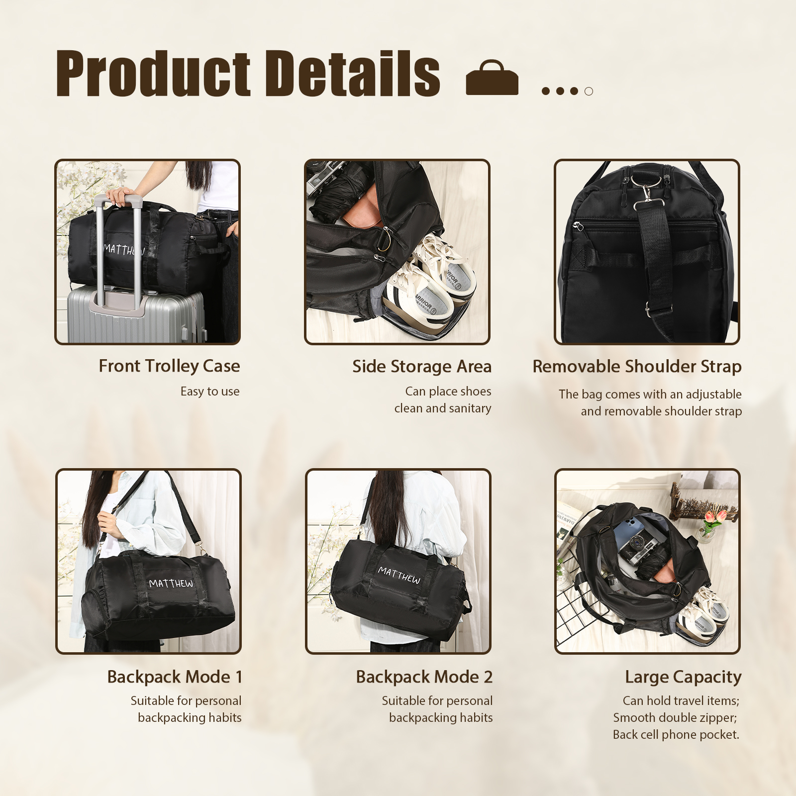 Personalized Duffel Bag Custom Name Nylon Black/Pink/Purple Travel Bag for Her/Him | Jessmade