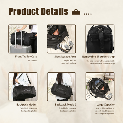 Personalized Duffel Bag Custom Name Nylon Black/Pink/Purple Travel Bag for Her/Him | Jessmade