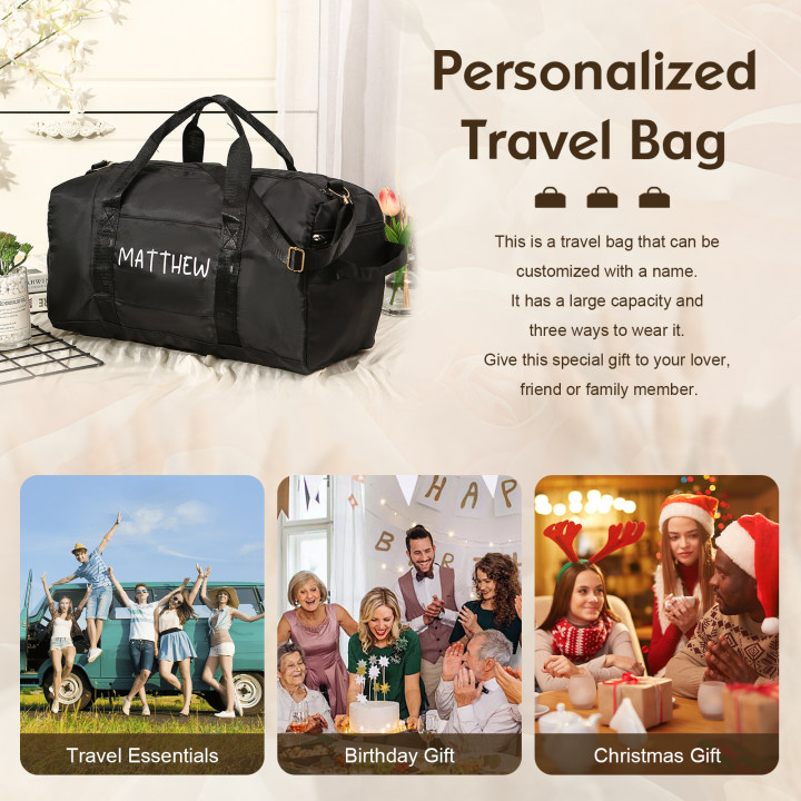 Personalized Duffel Bag Custom Name Nylon Black/Pink/Purple Travel Bag for Her/Him | Jessmade