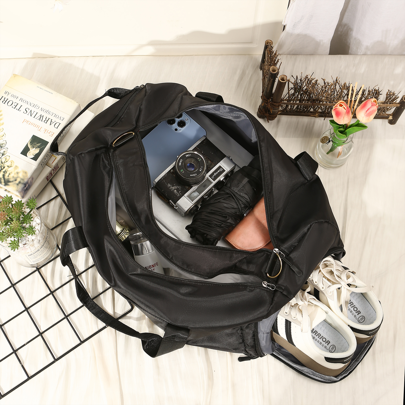 Personalized Duffel Bag Custom Name Nylon Black/Pink/Purple Travel Bag for Her/Him | Jessmade