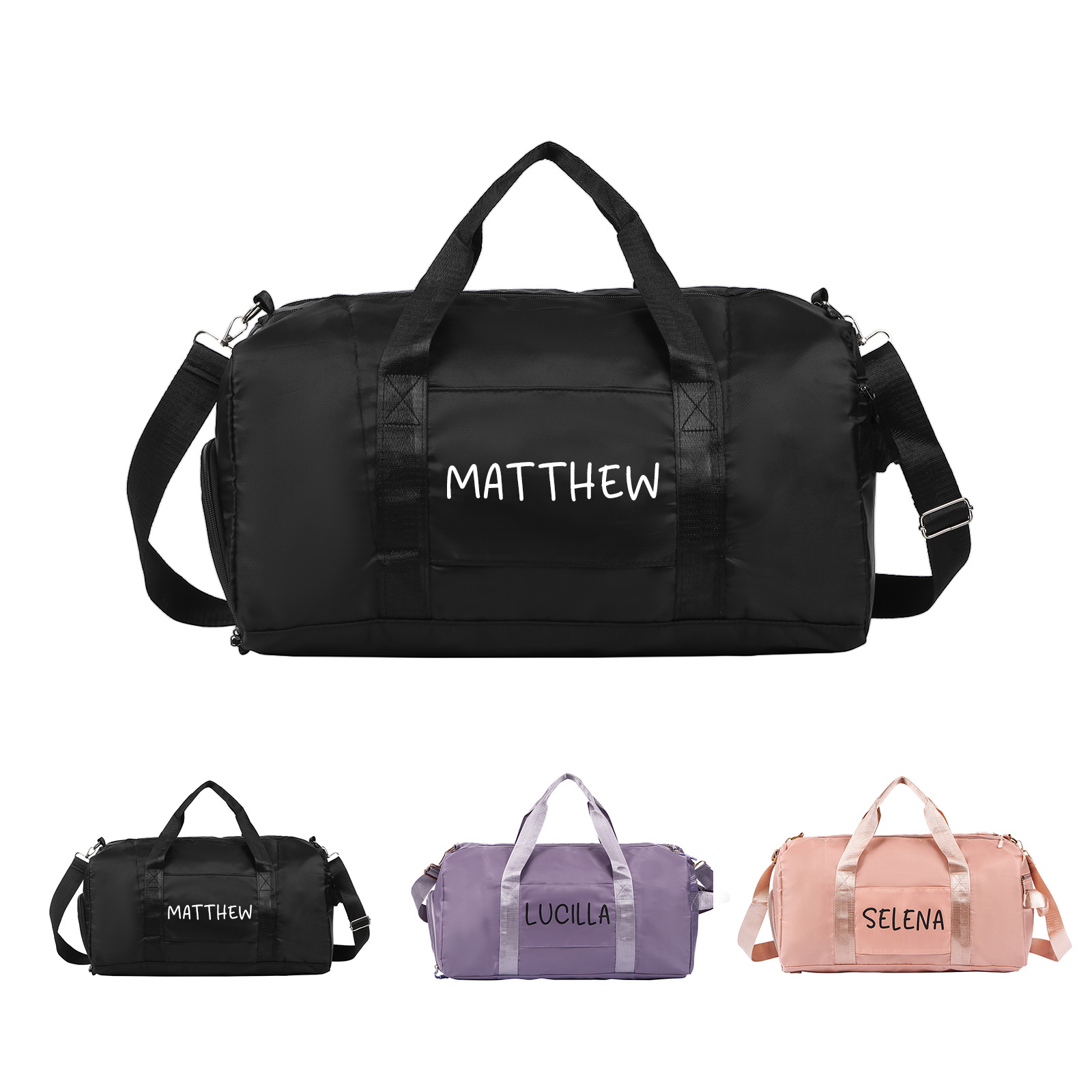 Personalized Duffel Bag Custom Name Nylon Black/Pink/Purple Travel Bag for Her/Him | Jessmade