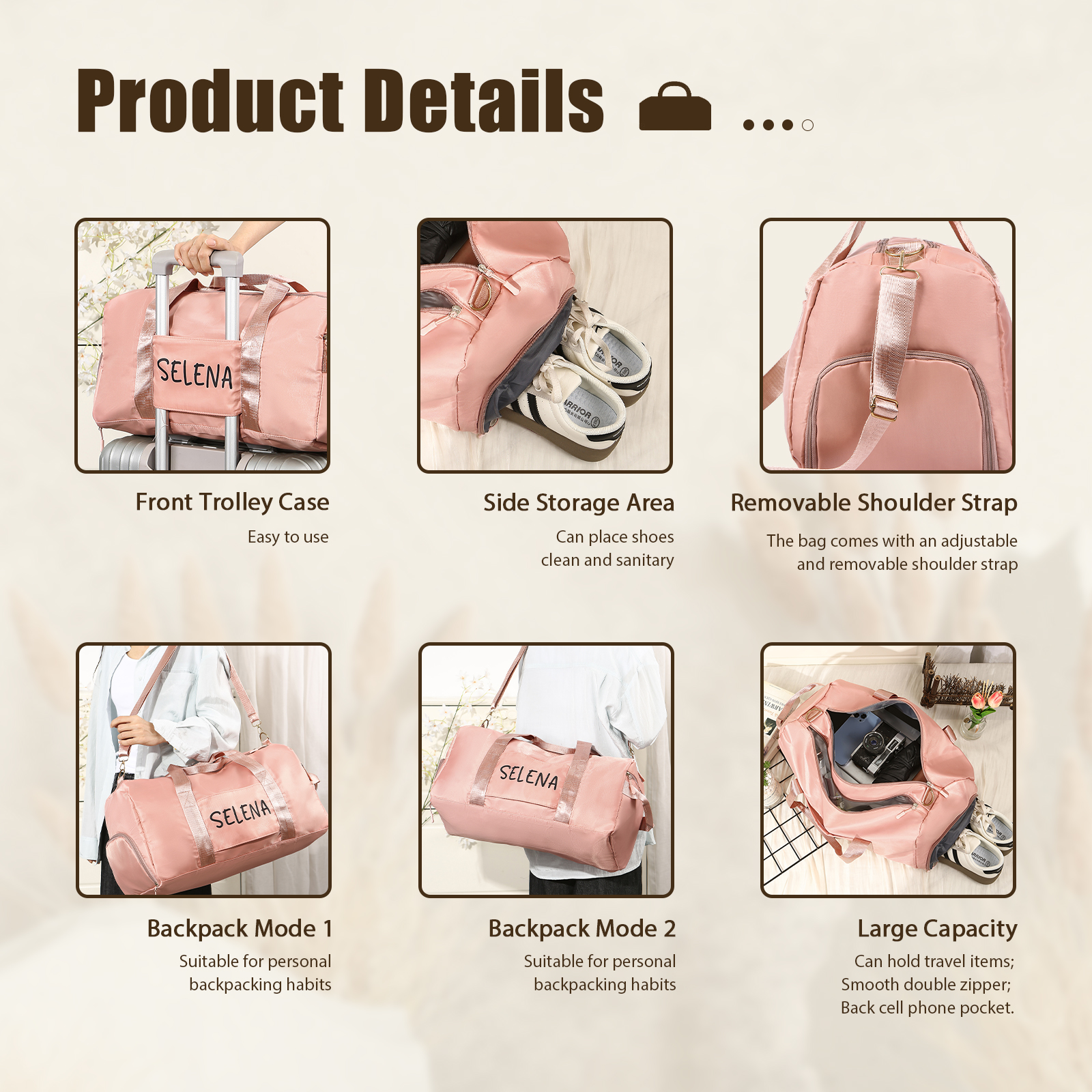 Personalized Duffel Bag Custom Name Nylon Black/Pink/Purple Travel Bag for Her/Him | Jessmade