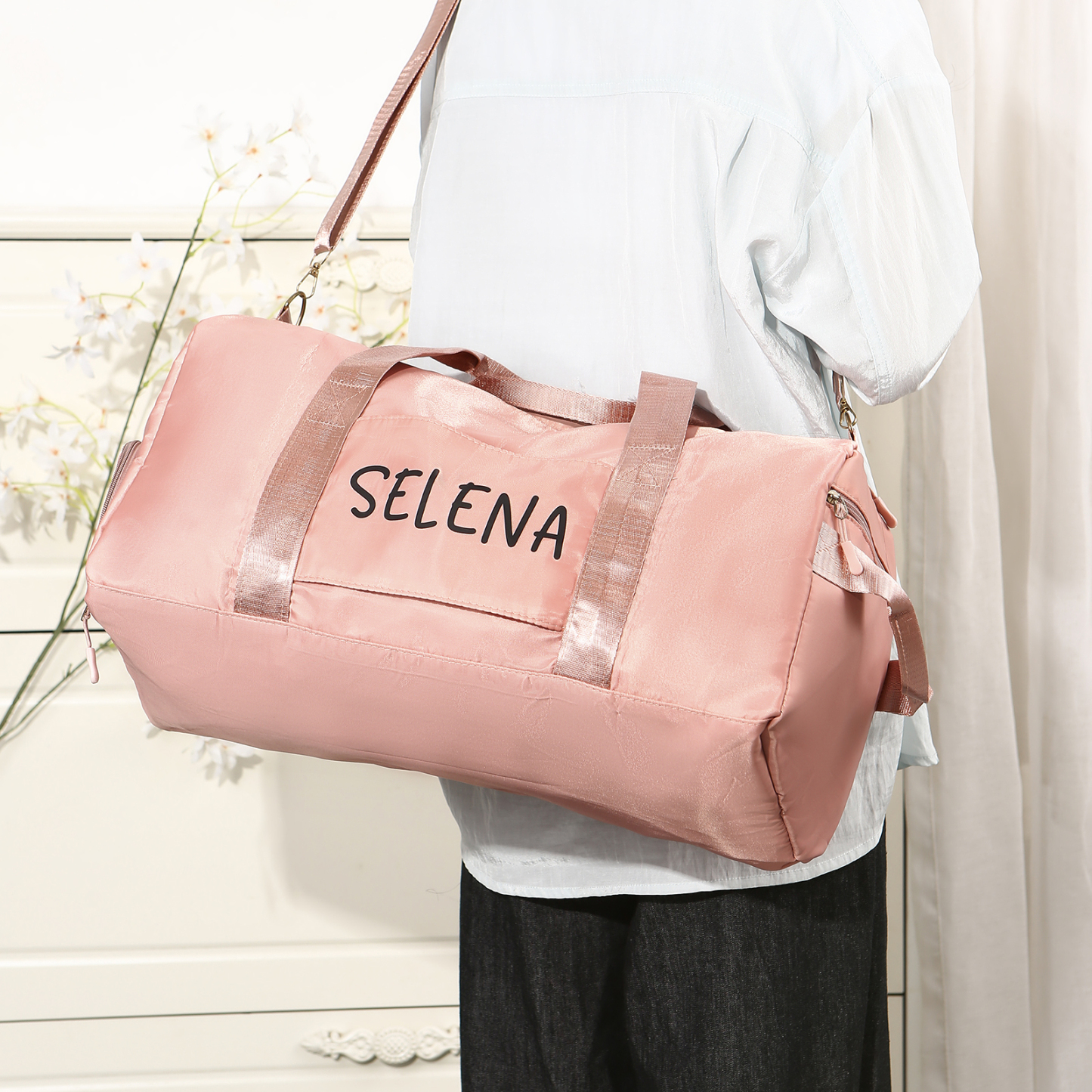 Personalized Duffel Bag Custom Name Nylon Black/Pink/Purple Travel Bag for Her/Him | Jessmade