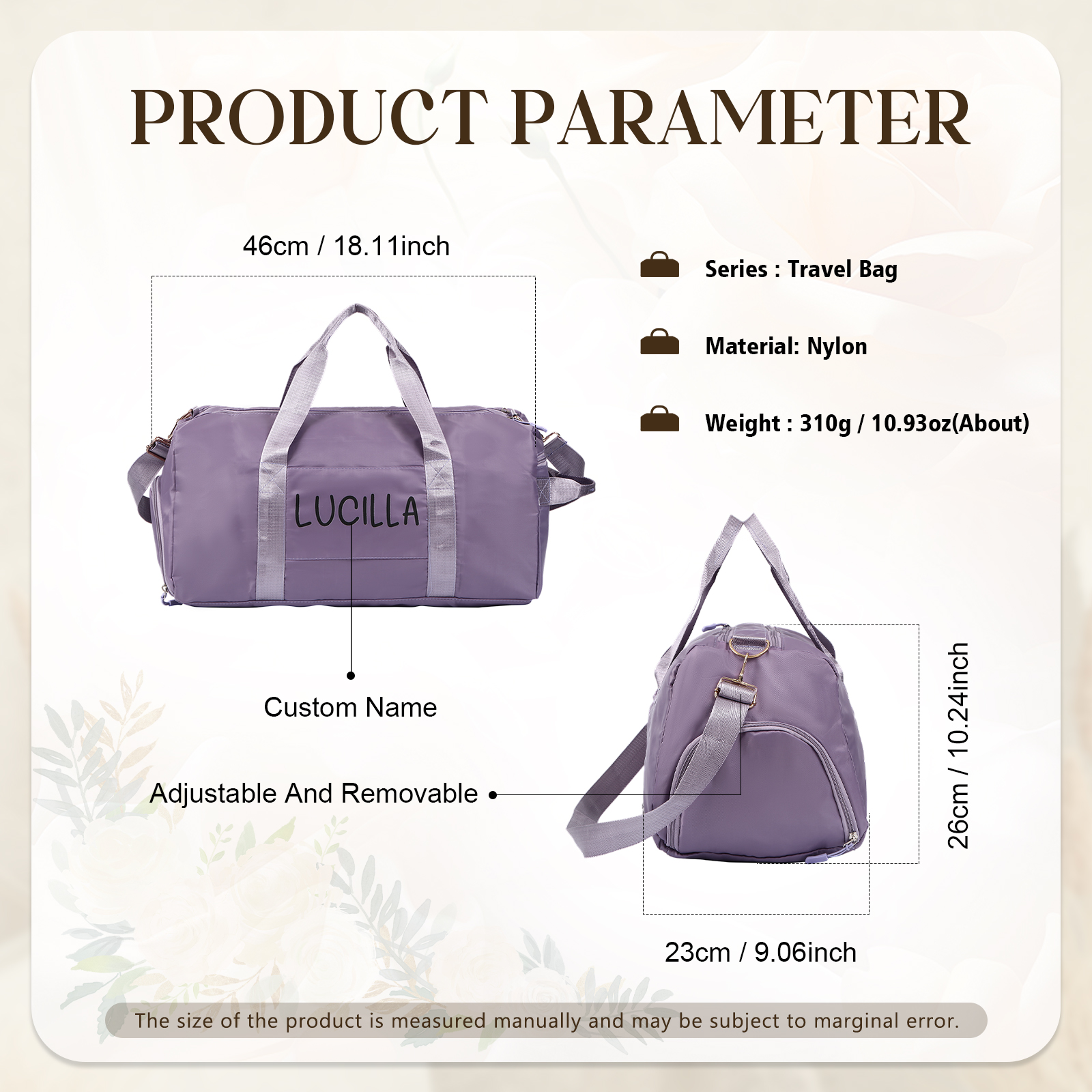 Personalized Duffel Bag Custom Name Nylon Black/Pink/Purple Travel Bag for Her/Him | Jessmade