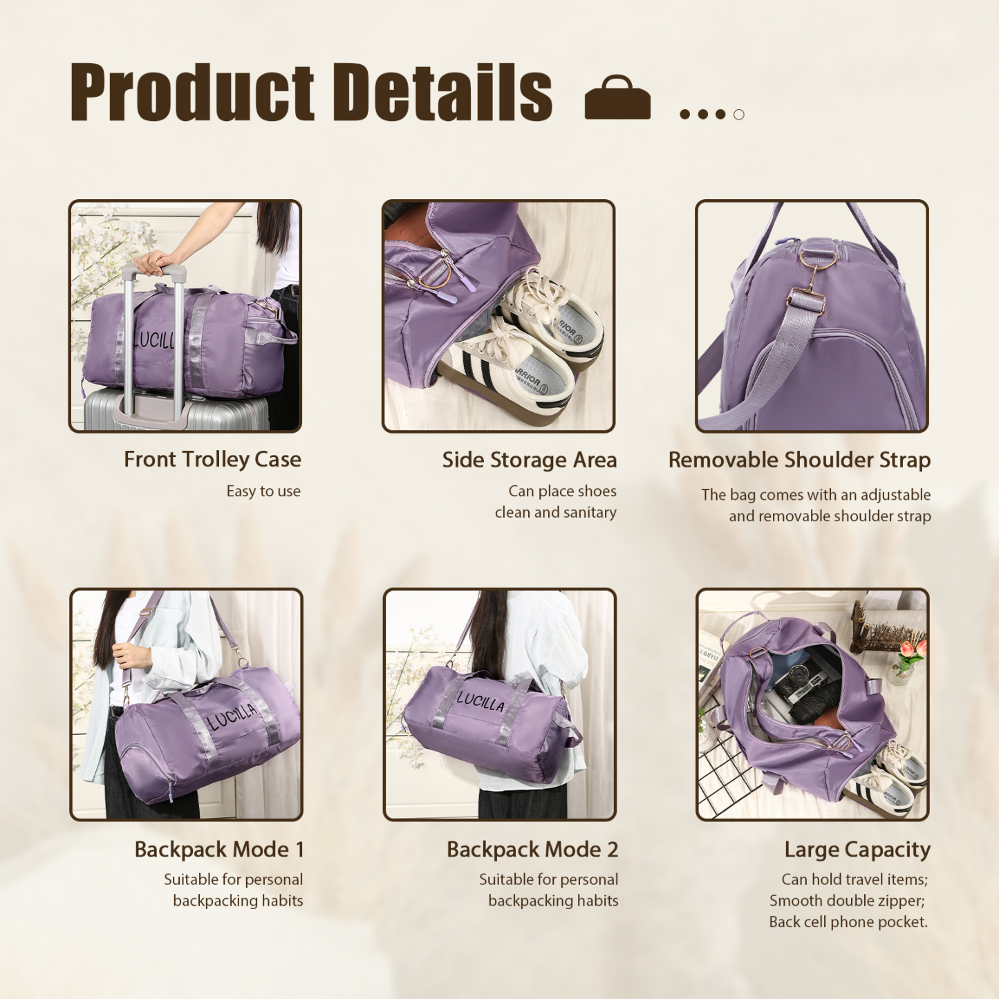 Personalized Duffel Bag Custom Name Nylon Black/Pink/Purple Travel Bag for Her/Him | Jessmade