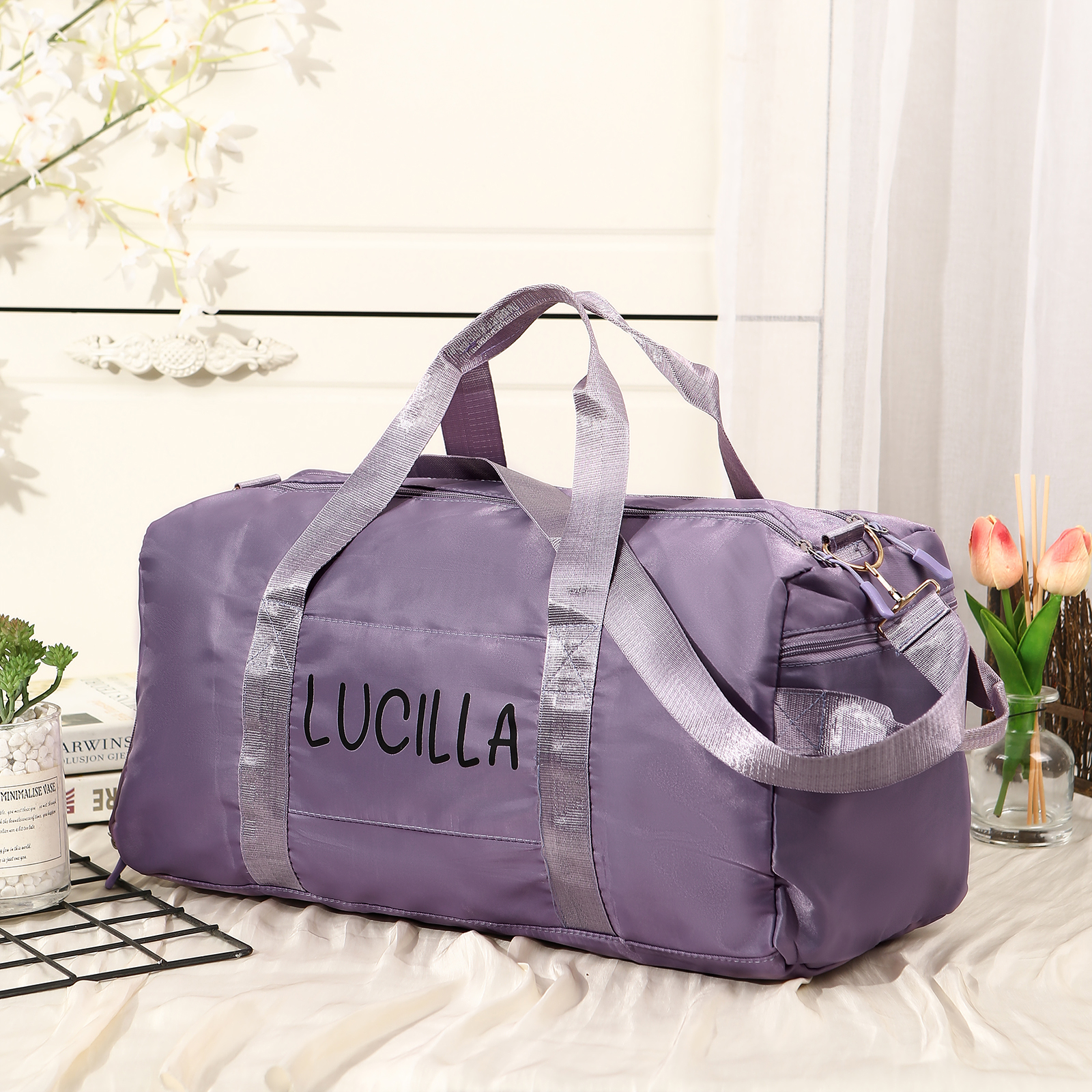 Personalized Duffel Bag Custom Name Nylon Black/Pink/Purple Travel Bag for Her/Him | Jessmade