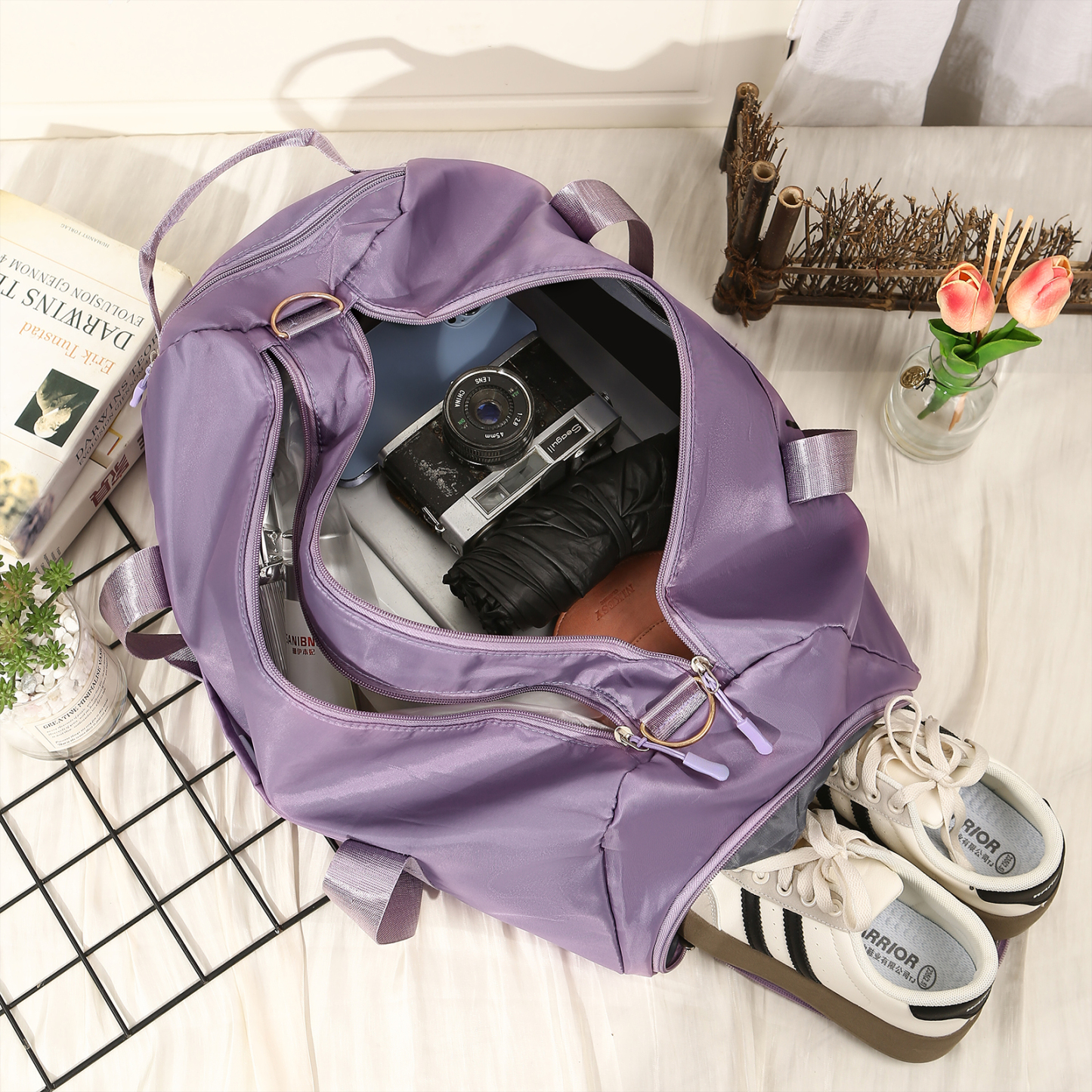 Personalized Duffel Bag Custom Name Nylon Black/Pink/Purple Travel Bag for Her/Him | Jessmade