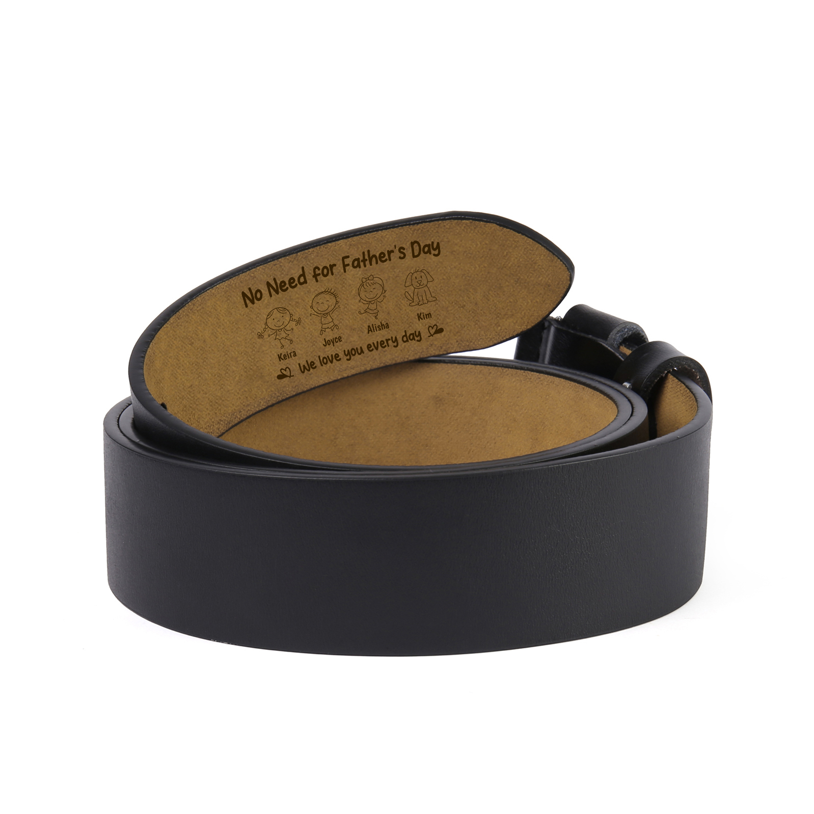 Personalized Leather Belt for Men Customized with 1-6 Names and Kids’ Drawing Gift for Dad Father’s Day