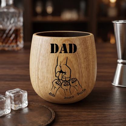 Personalized Wooden Whiskey Tumbler Cup for Dad Customized with 1–5 Kids Names Football Family