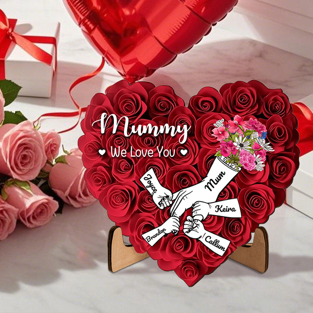Personalized Mommy Rose Heart Plaque with Names