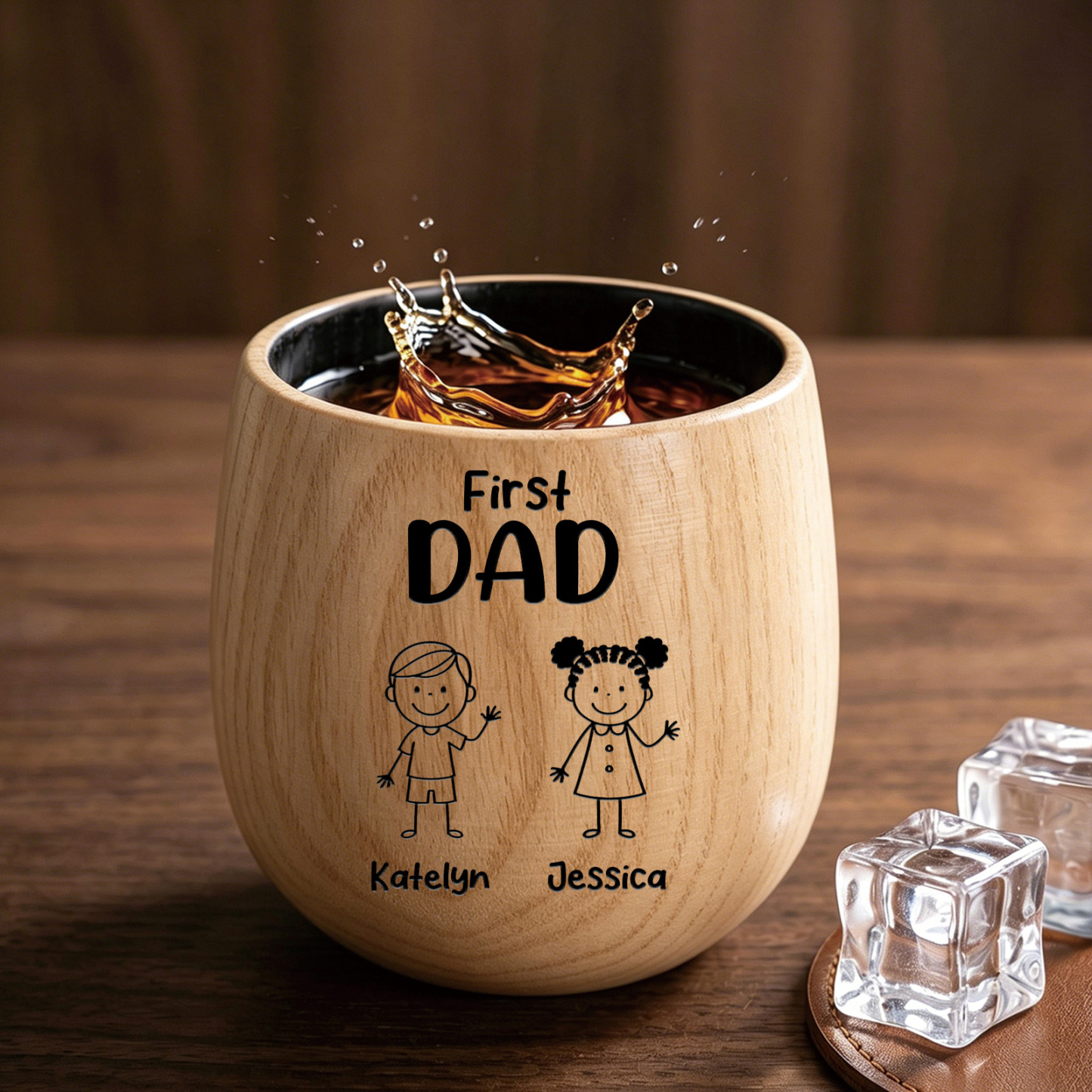 Personalized Wooden Whisky Cup for Dad or Grandpa Custom with 2-16 Children and Names