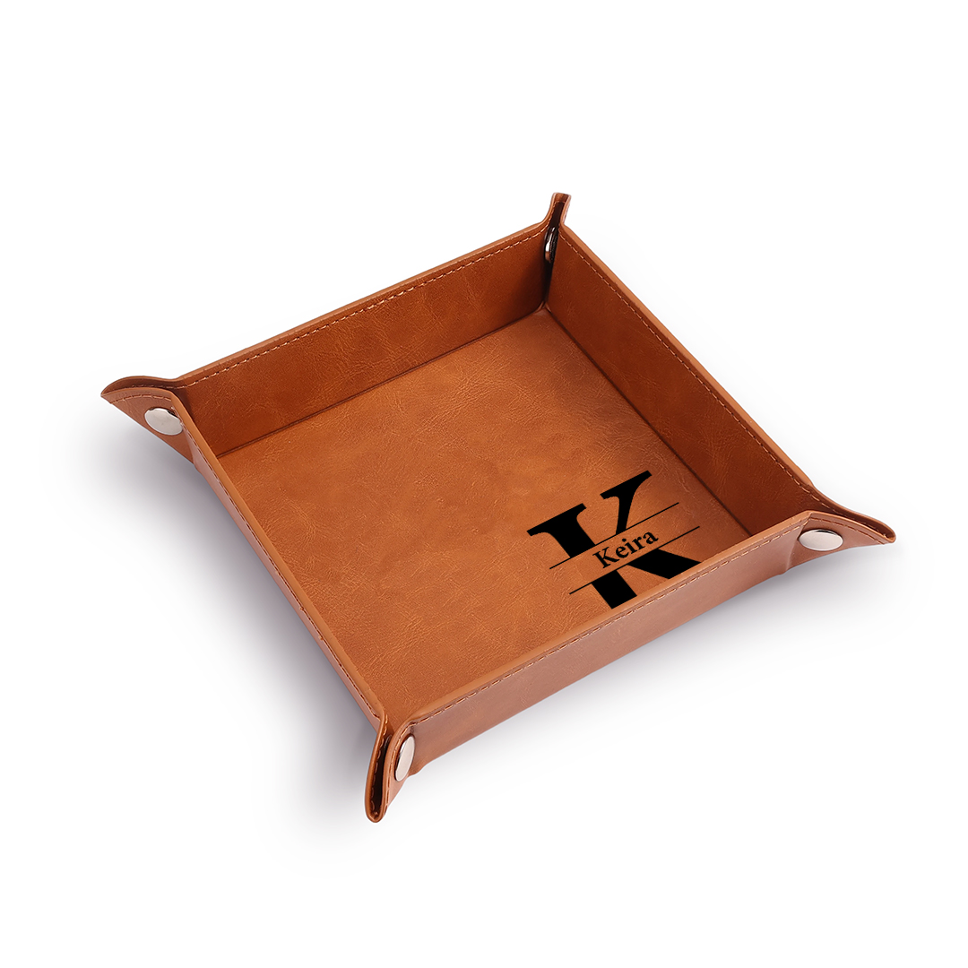 Personalized Classic PU Leather Valet Tray with 10 Pattern Options Special Gift for Men