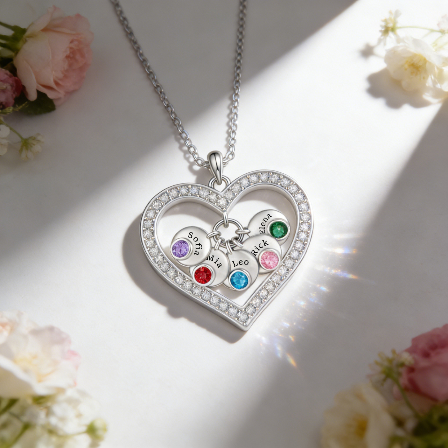 Personalized Heart Pendant Necklace Custom With 1-5 Names Birthstones