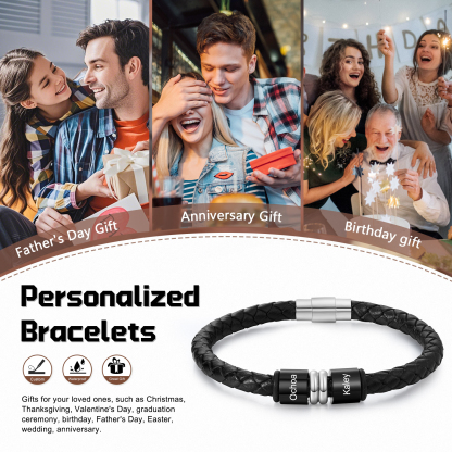Personalized Name Braided Leather Bracelet  Gift for Men | Jessemade