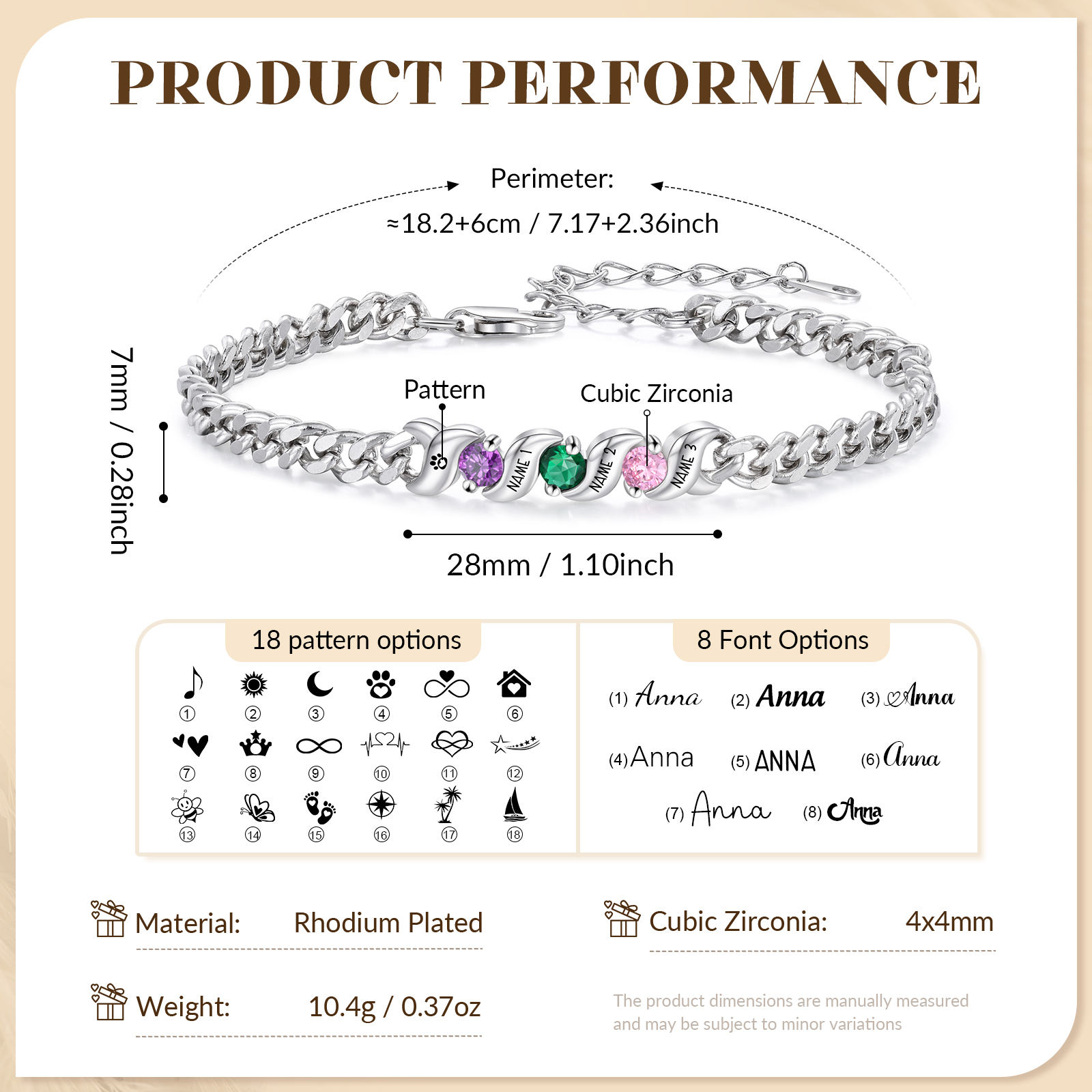 Personalized Cuban Link Bracelet Custom with 1–5 Names and Birthstones