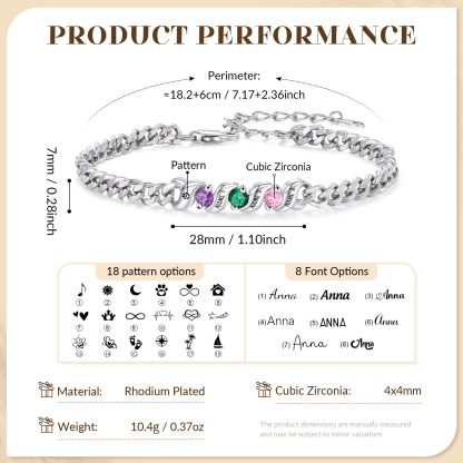 Personalized Cuban Link Bracelet Custom with 1–5 Names and Birthstones