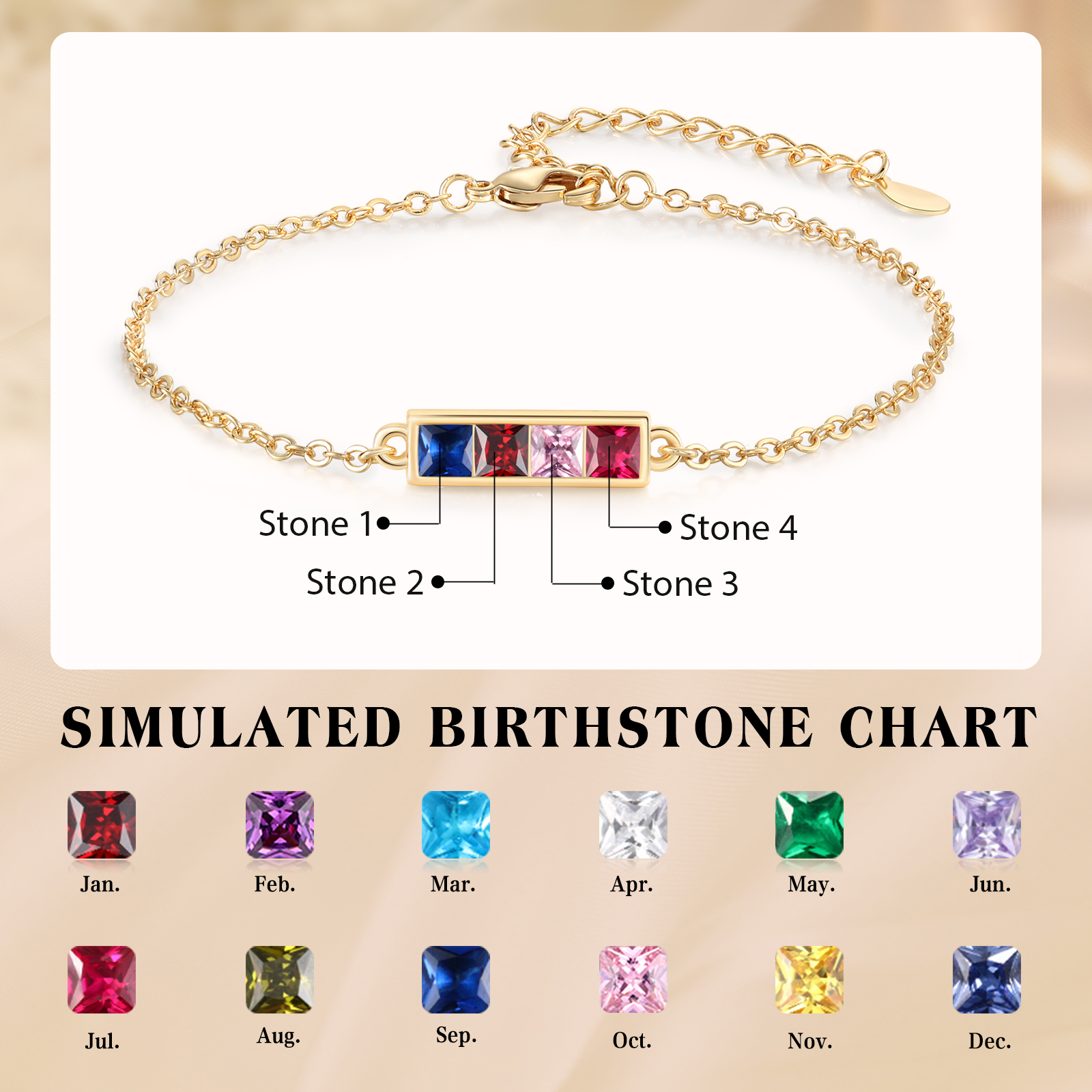 S925 Sterling Silver Family Birthstone Bracelet Customizable with 1–6 Stones Minimalist Gold Bracelet