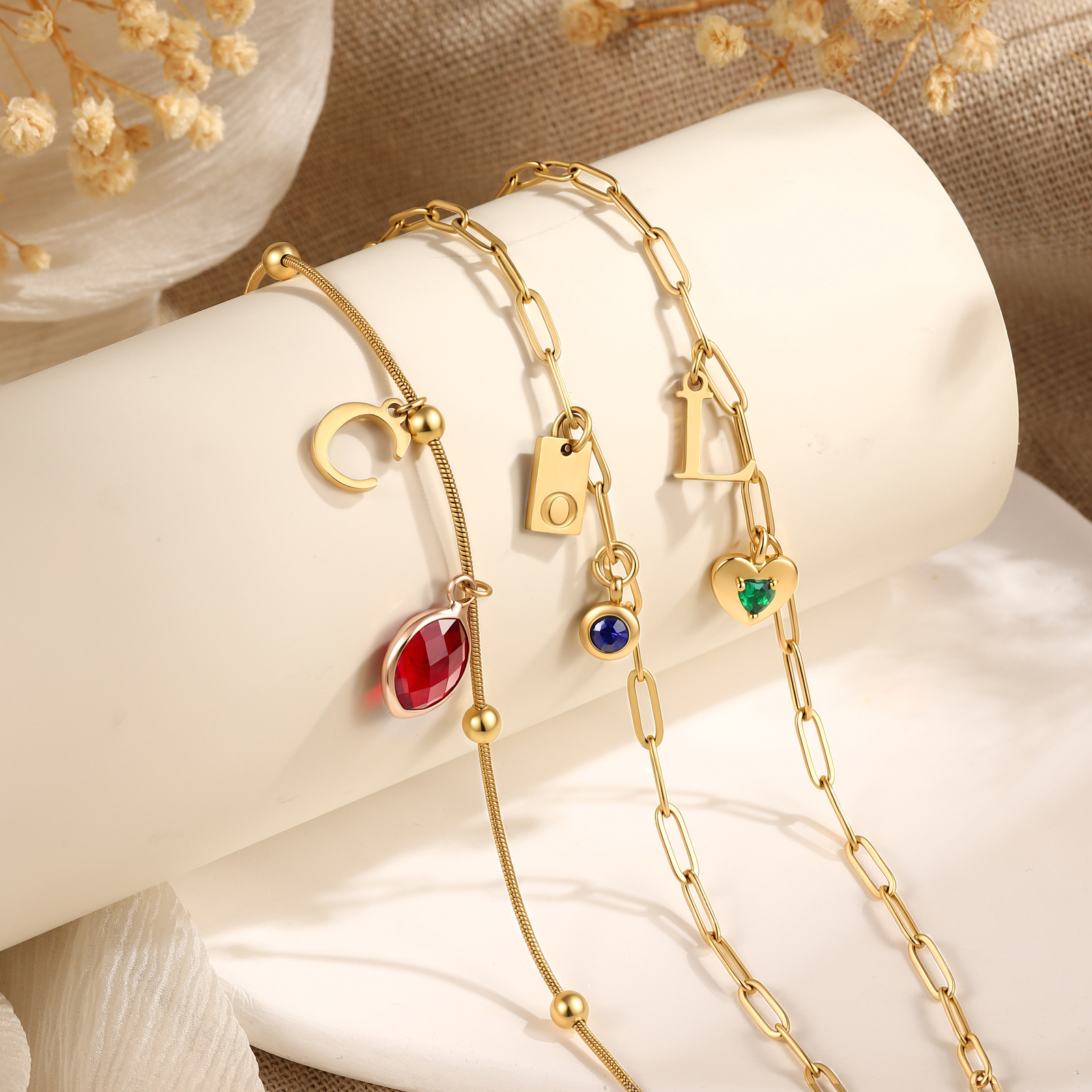 Personalized Birthstone Initial Anklet Minimalist Summer Anklet Bracelet